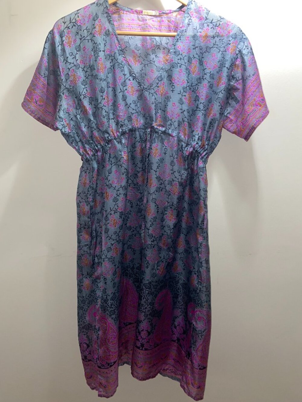 Matta 100% silk grey pink floral paisley printed dress